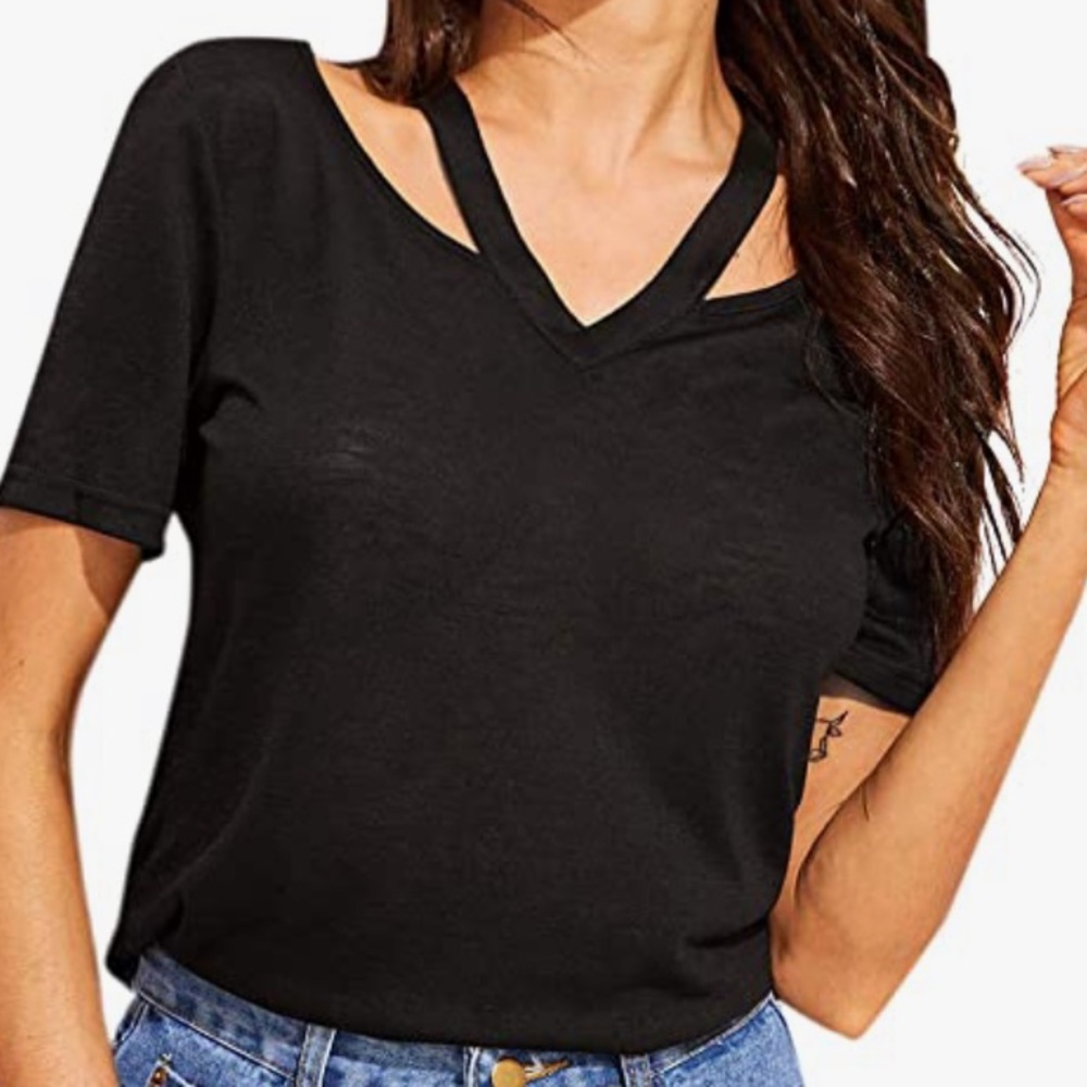 Floerns Women's V Neck Tee T-Shirt Black S
